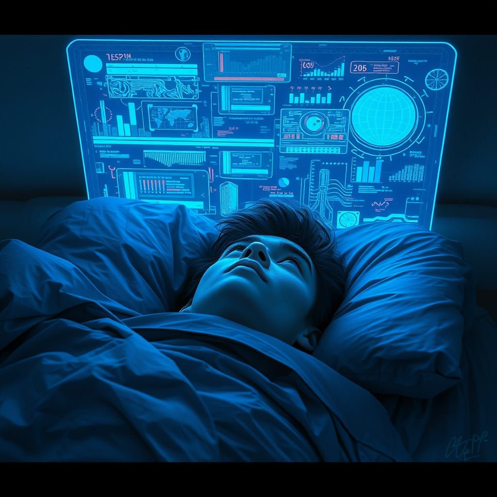 Cyberpunk Sleepless Night: Holographic Screen in Neon Glow