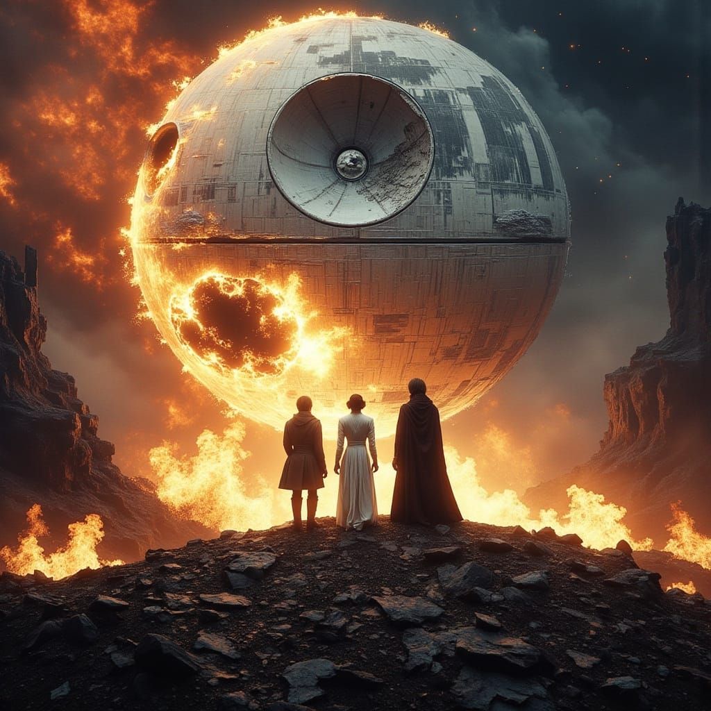 Luke, Leia, and Vader in Surrealist Dreamscape