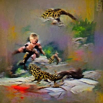 Mutant Ocelot Attack in Frazetta Style
