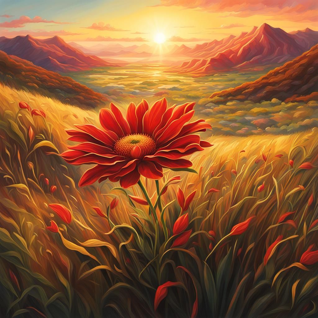 Sunrise Valley: A Red and Gold Flower Blossoms