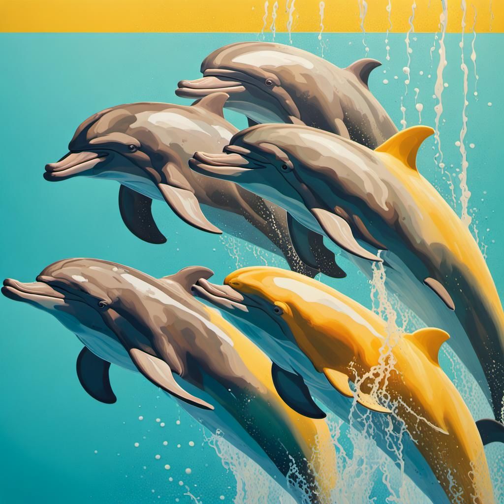 Dolphins Splash in Sea in Pop Art Style