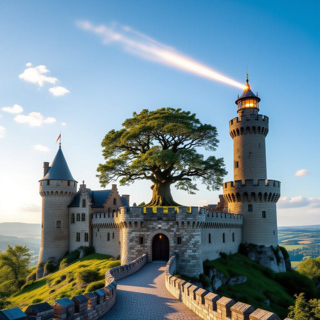 Castle with Giant Tree and Skyward Beacon