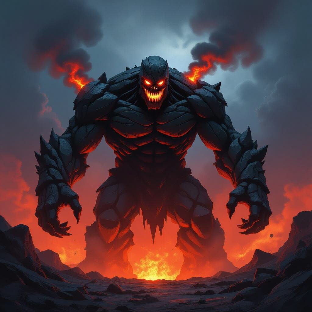 Monstrous Obsidian Golem Erupts from Volcanic Crater