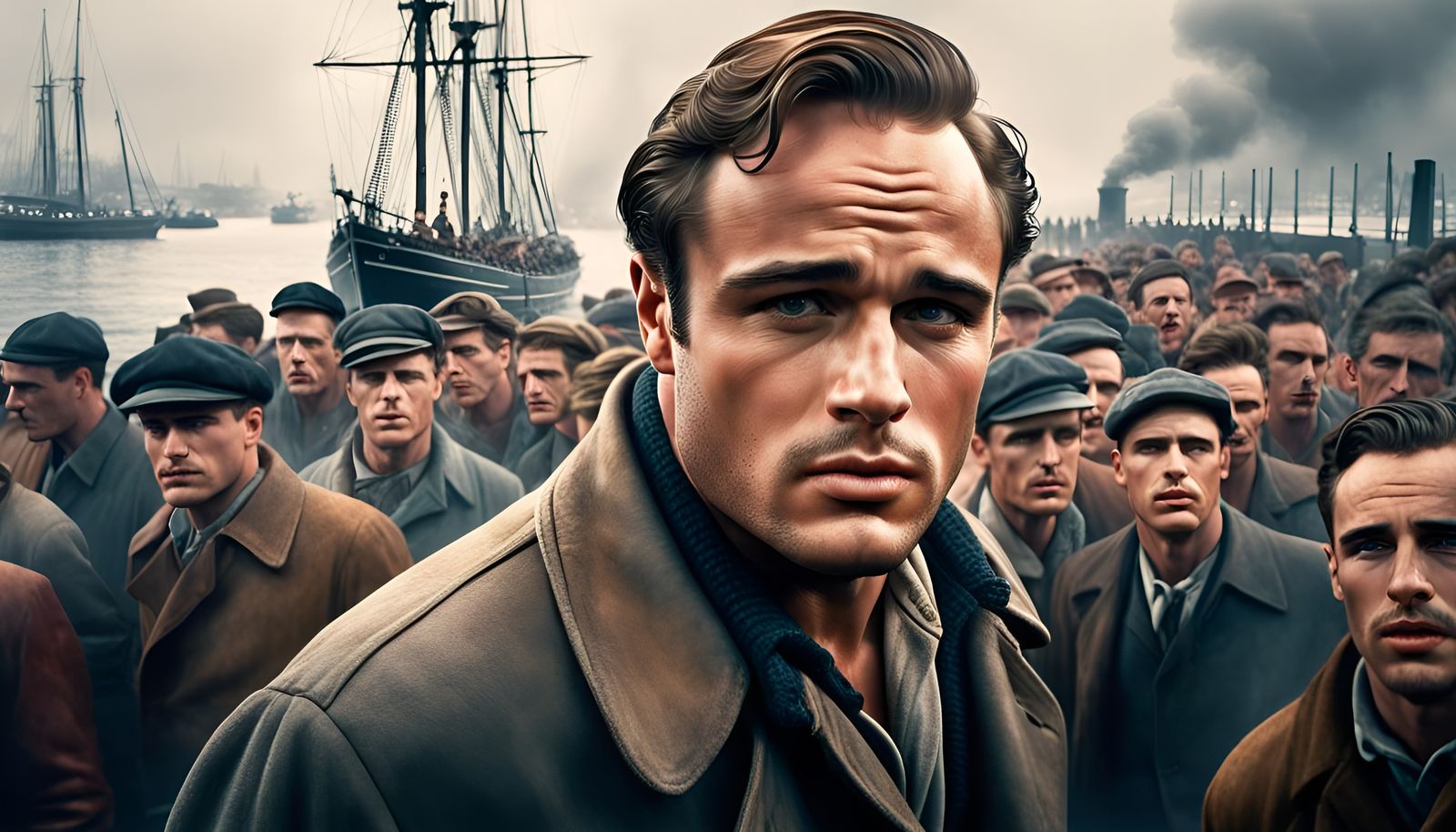 Marlon Brando in Dramatic Waterfront Scene