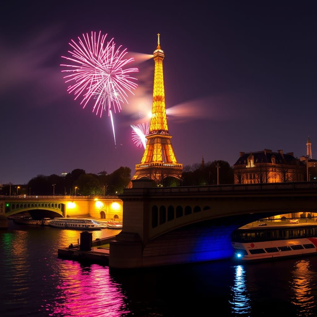Eiffel Tower Fireworks Display in Paris