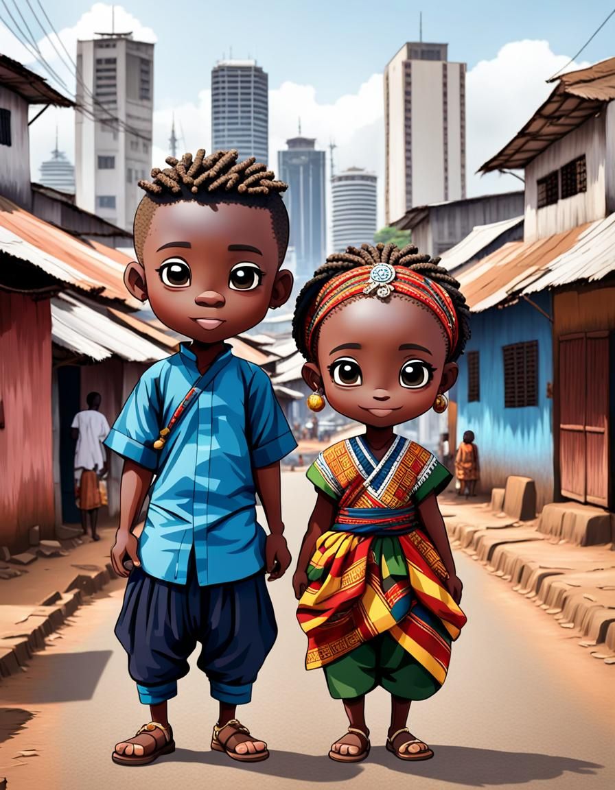 Chibi Characters Strolling in Monrovia in 8K Style