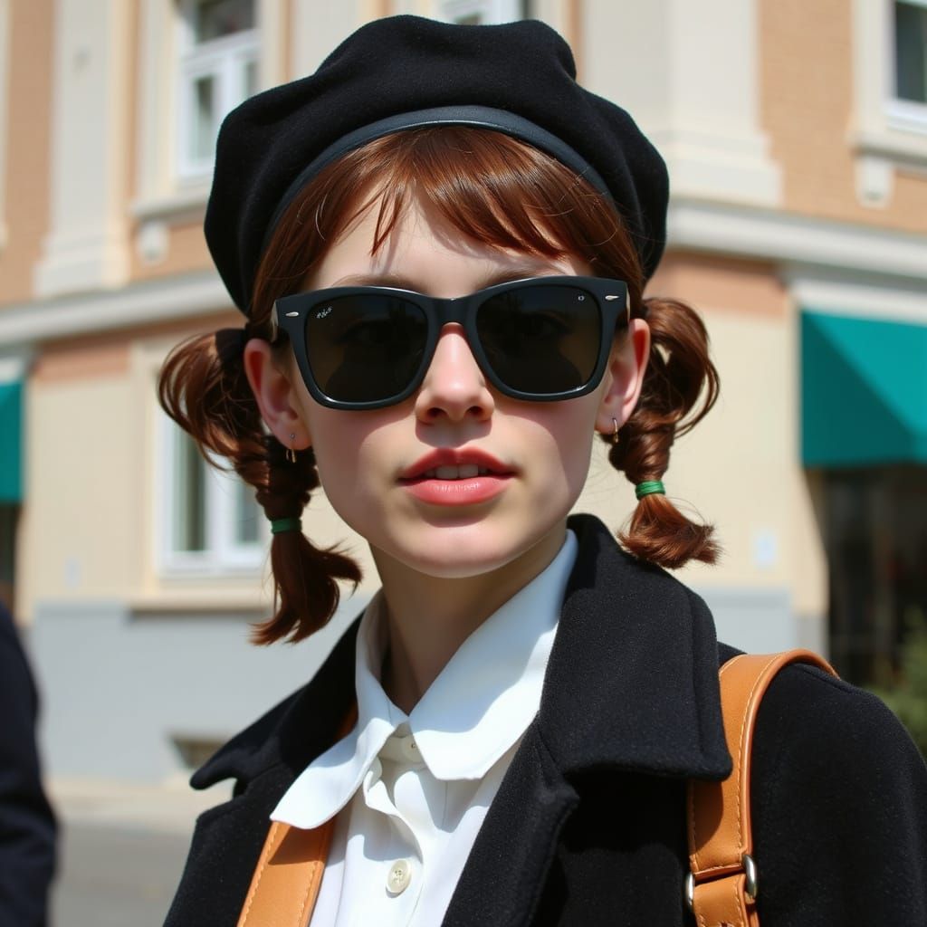 Stylish Woman in Urban Setting with Impressionistic Style