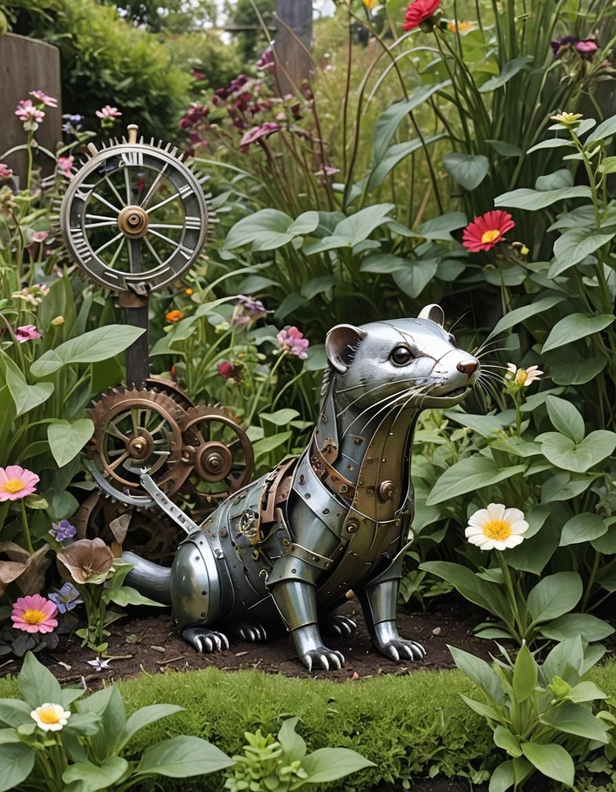 Clockwork Ferret in a Garden