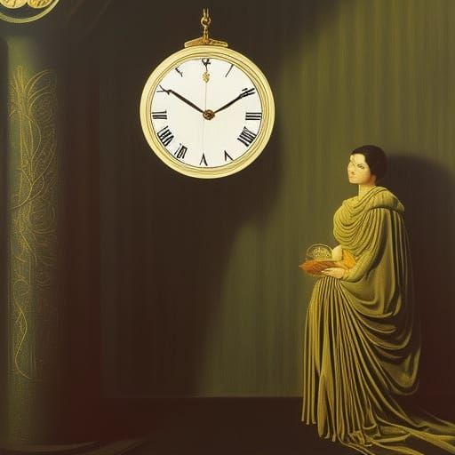 Woman with Clock: Surreal Digital Masterpiece