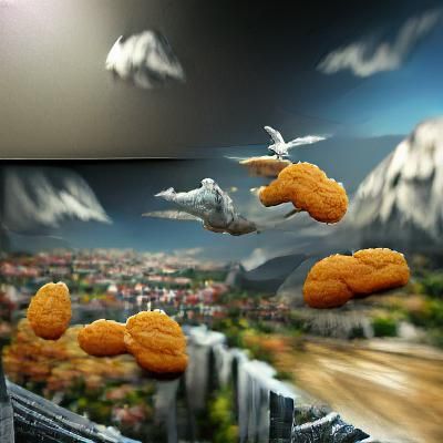 Flying Chicken Nuggets Matte Painting