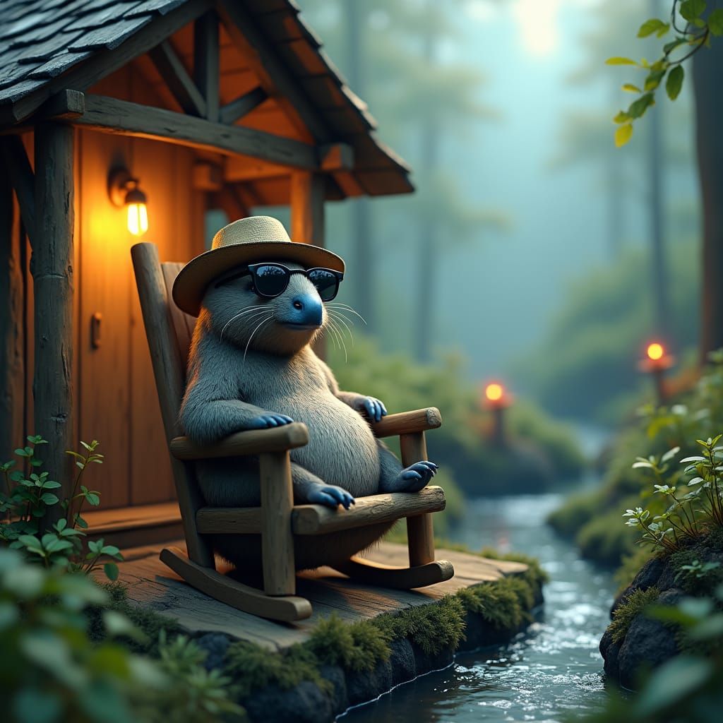 Platypus in Fedora Hat in Mystical Forest