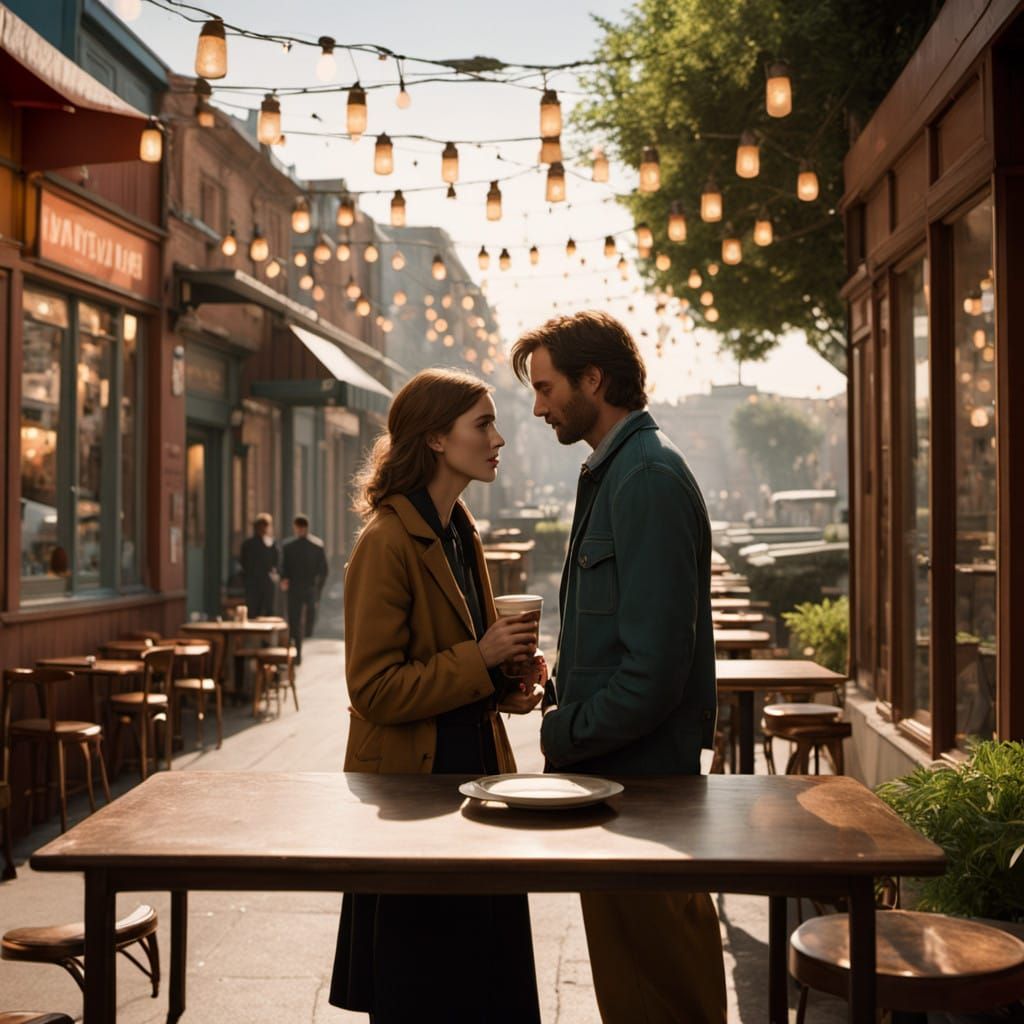 Young Couple in Cozy Vintage Cafe Setting