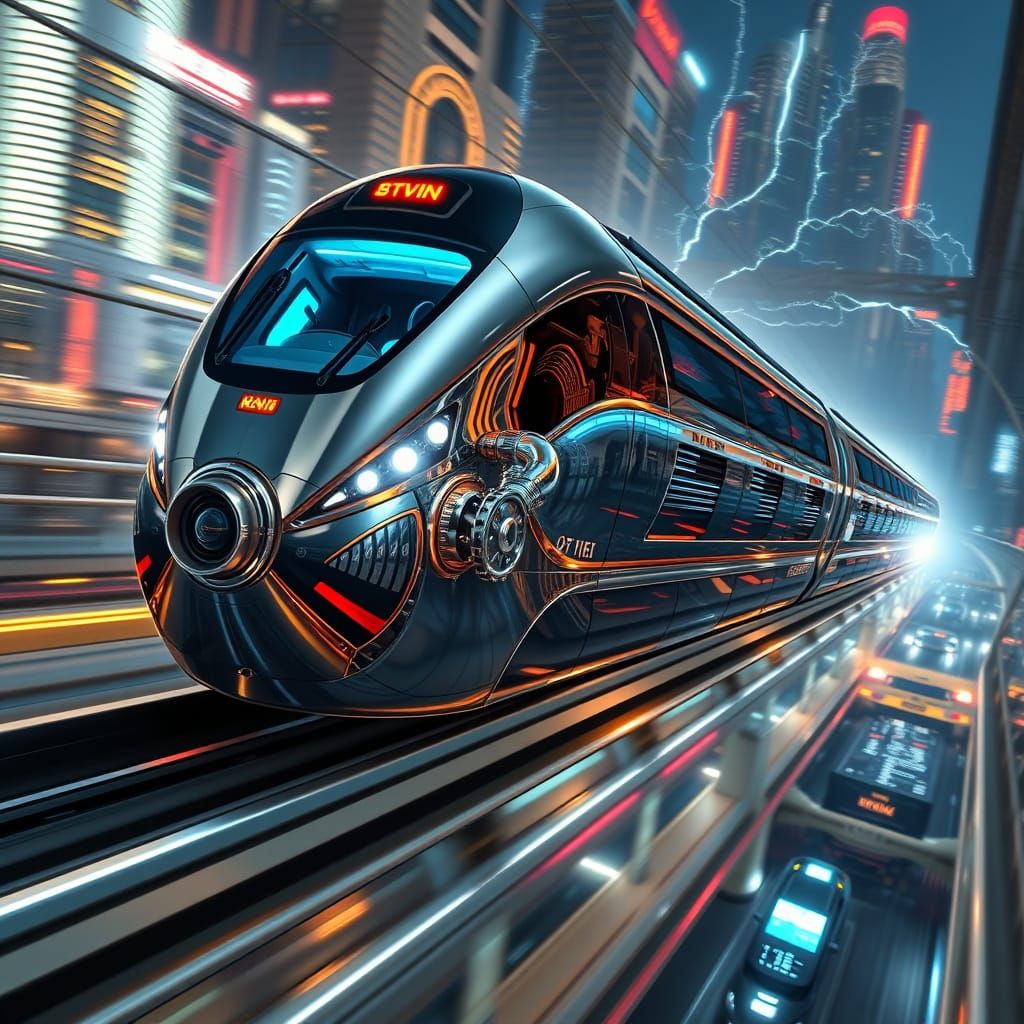 Hyper-Speed Monorail Blurs Through Futuristic Cityscape in N...