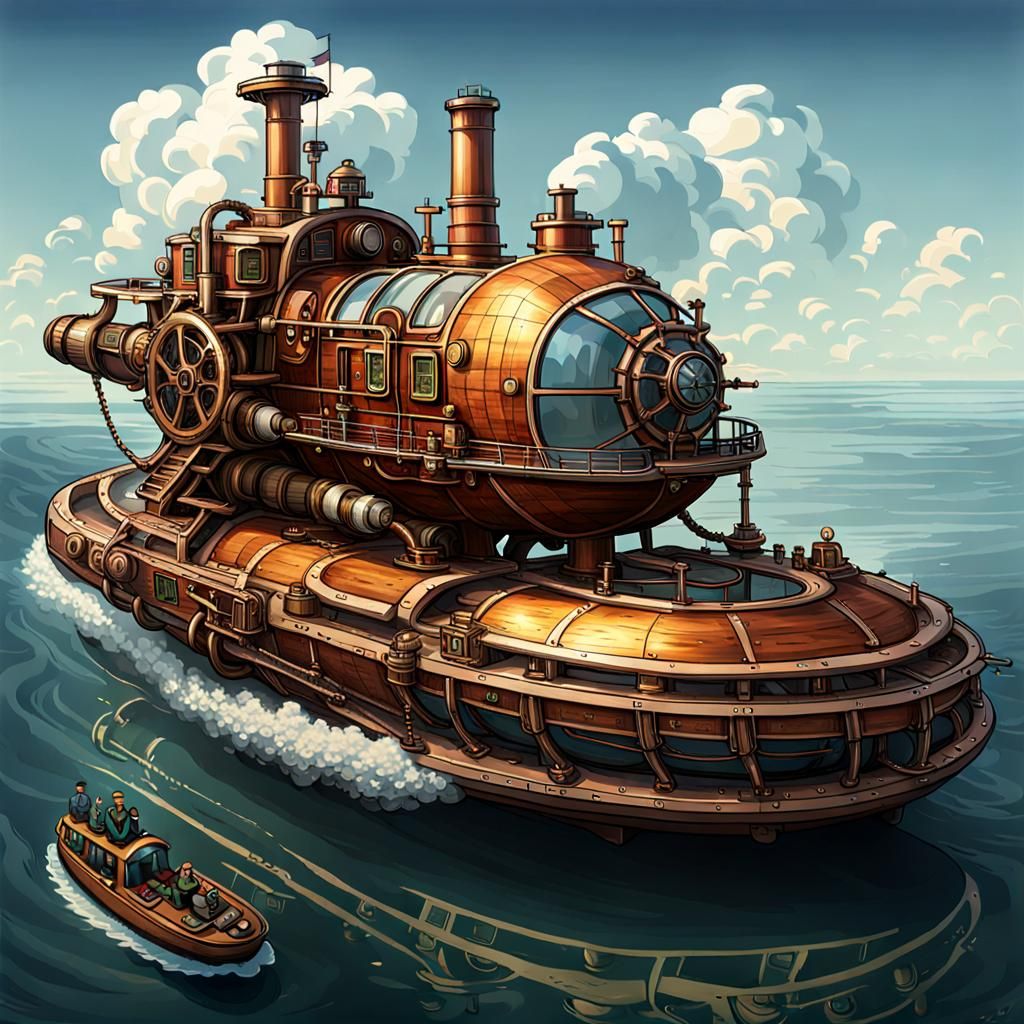 Steampunk Hovercraft with Steam Engine