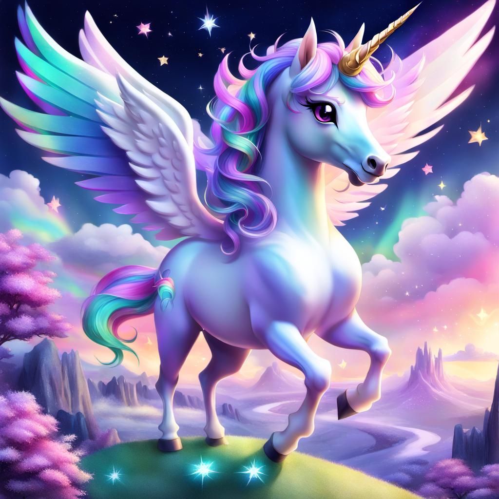 Icy Opalescent Pegacorn in Digital Photo-Illustration