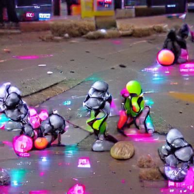 Imperial Troopers Playing Marbles in Sci-Fi Style