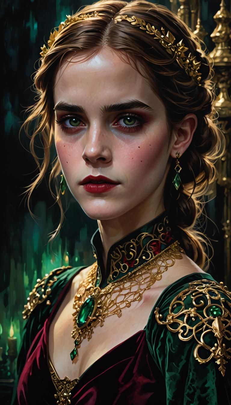 Vampire Woman with Emerald Eyes, Art Nouveau Style