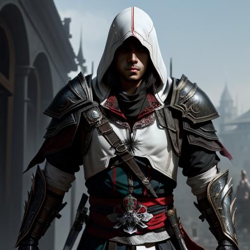 Fantasy Assassin with Porcelain Mask, Rutkowski Style