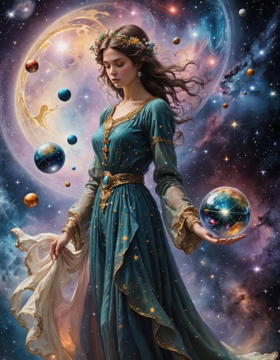 Cosmic Woman with Magic Ball and Angels