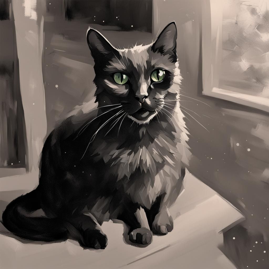 Black Cat Silhouetted by Starlight