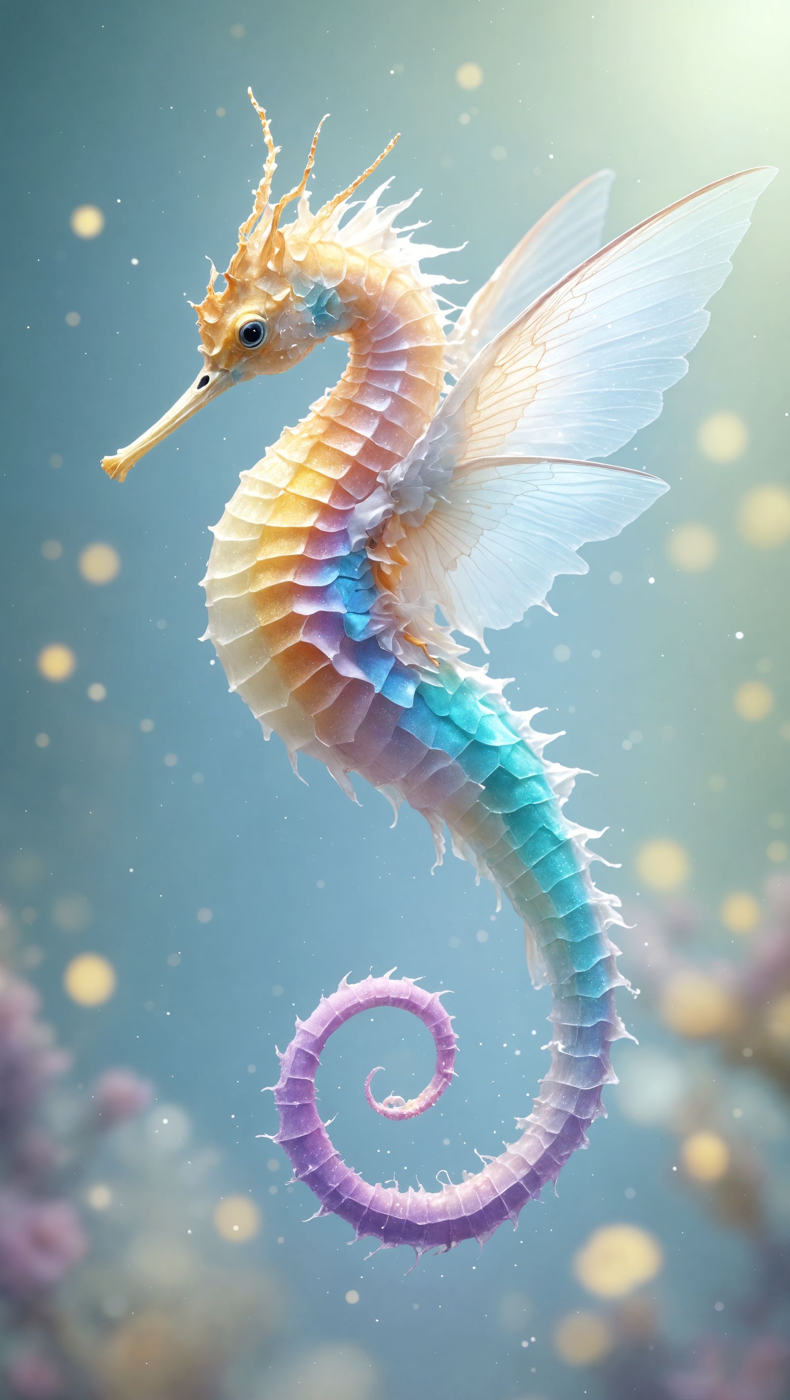 Iridescent Sea Hummingbird in Whimsical Dreamland