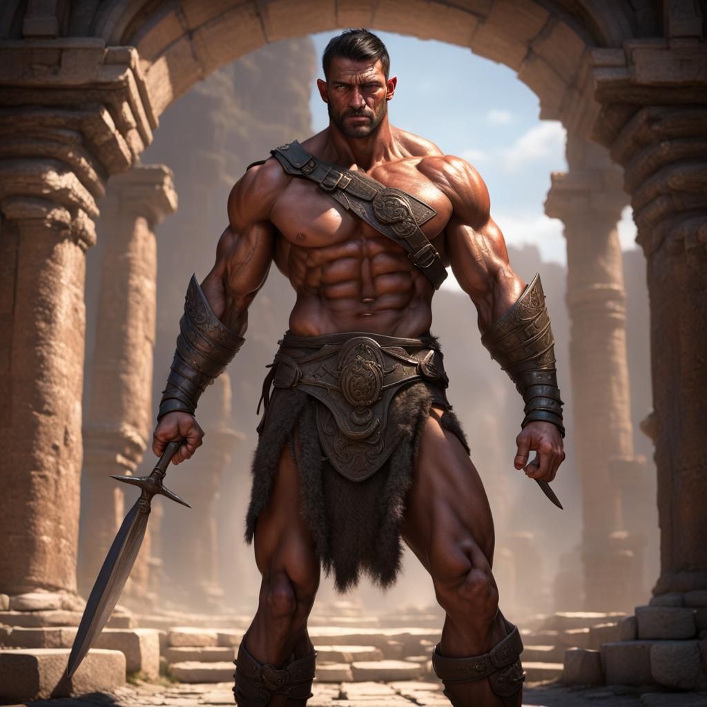 Muscular Gladiator in Dark Fantasy Concept Art