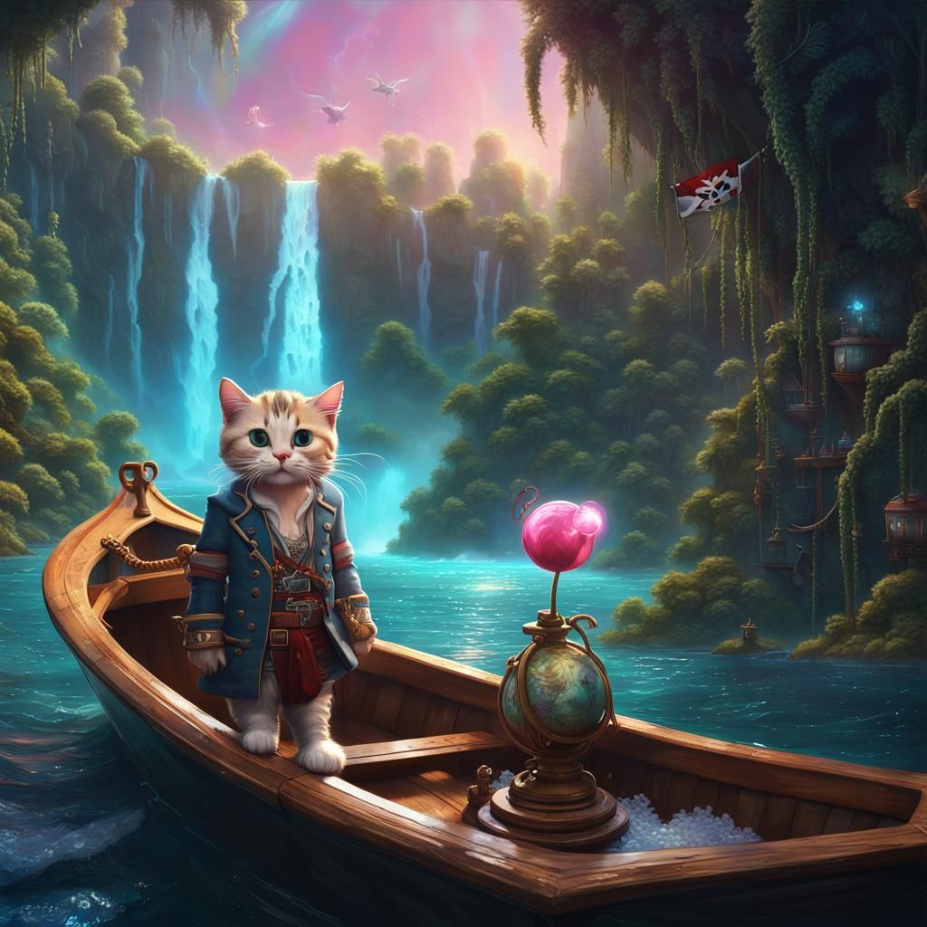 Iridescent Tulip with Pirate Kitty in Rainforest
