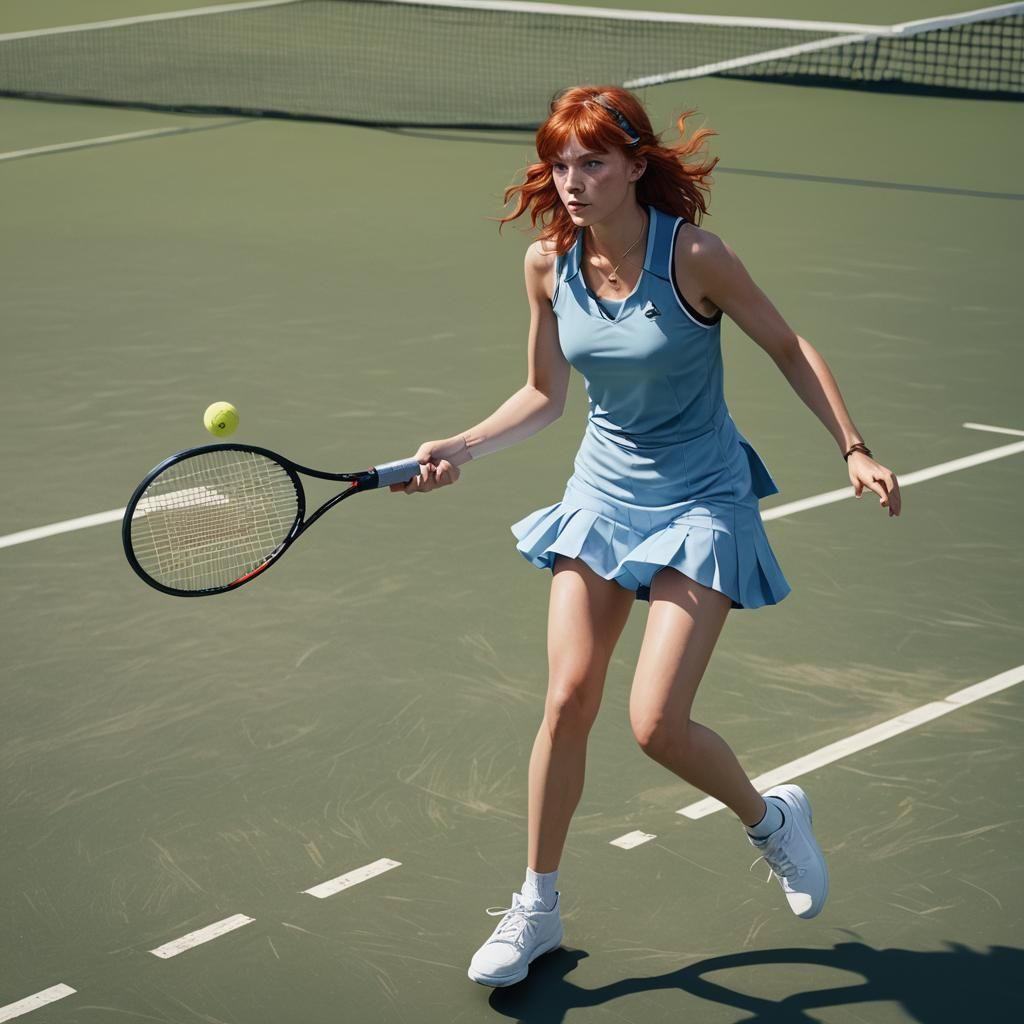 Red-Haired Woman Playing Tennis, Fantasy Art
