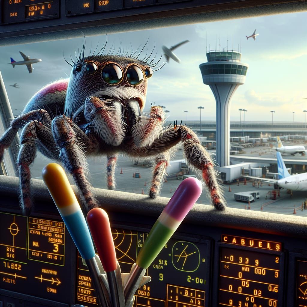 Jumping Spider Air Traffic Controller: Hyperrealistic Concep...