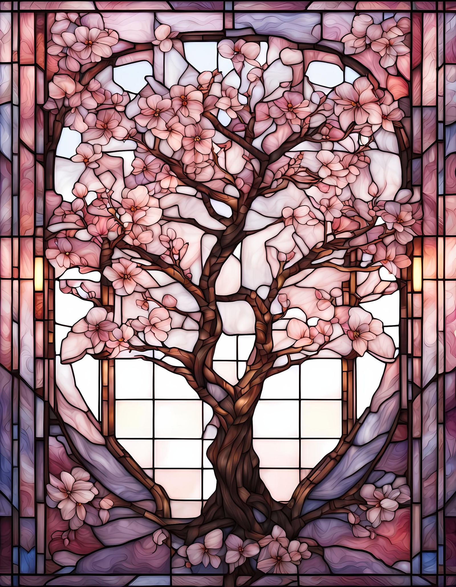 Majestic Stained Glass Sakura Tree Concept