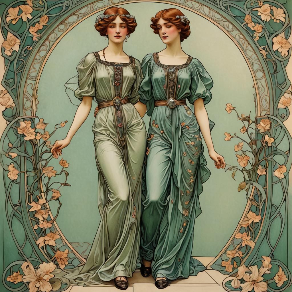 Elegant Art Nouveau Portrait of a Young Woman
