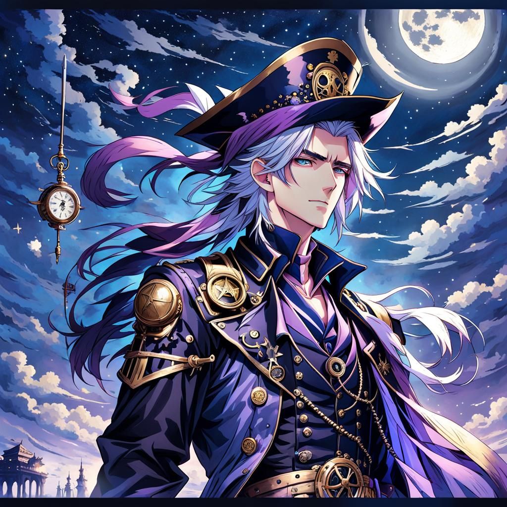 Steampunk Pirate under Starry Night Sky