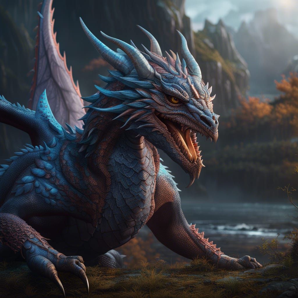 Detailed Wingless Dragon Matte Painting
