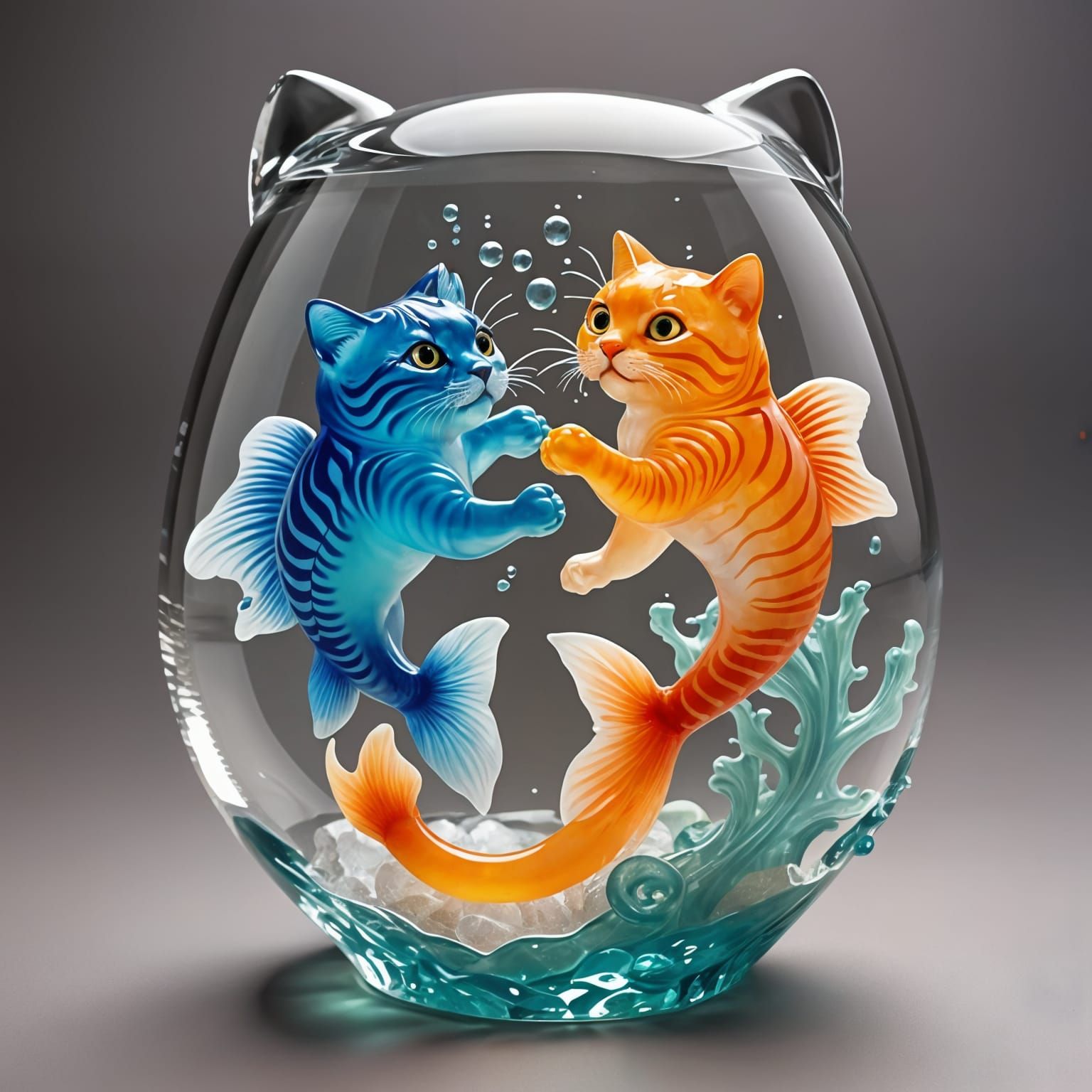Whimsical Pisces and Leo Mosaic in Colorful Cat Statue