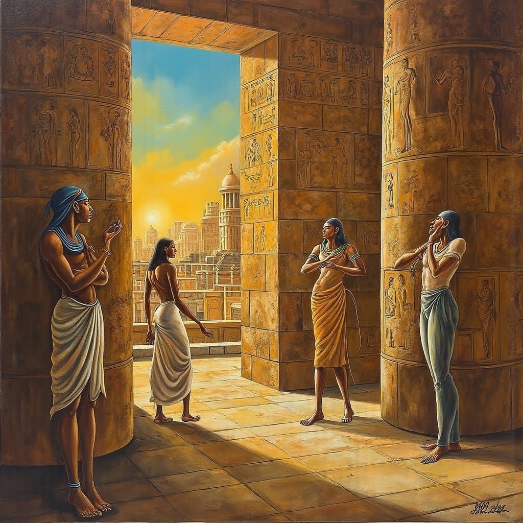 Egyptian Temple Interior with Gods in Opulent Style