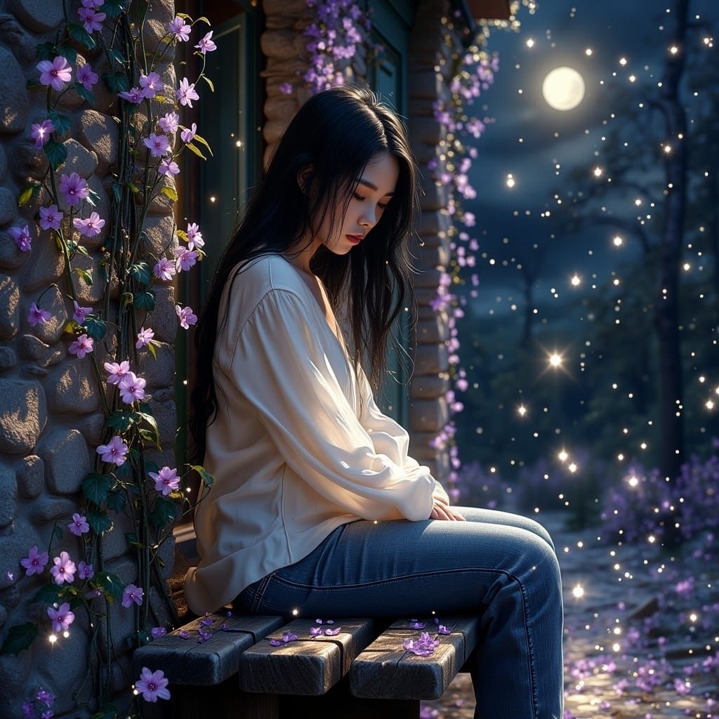 A Girl Sits in the Dark, Illuminated by Inner Light