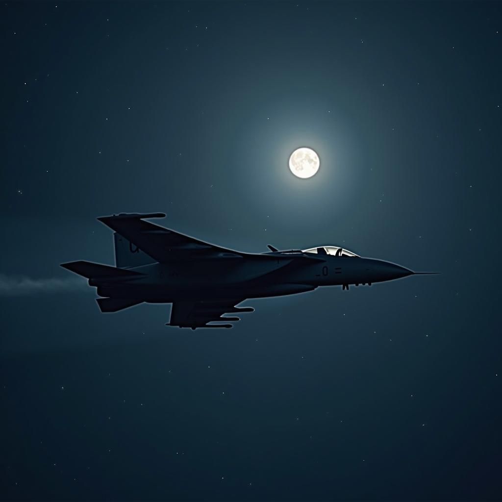 F-14 Tomcat Soaring Under Full Moon