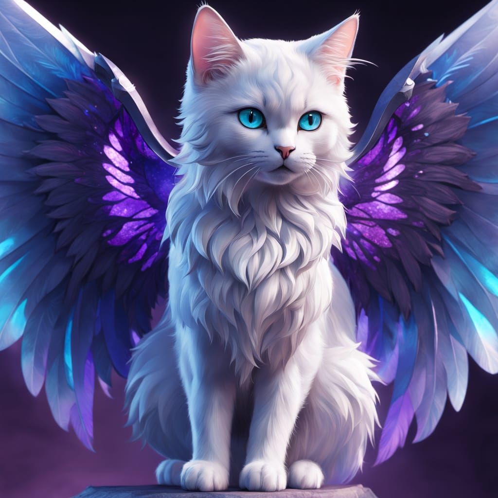 Mystical Blue Angel Cat in 3D Anime Style