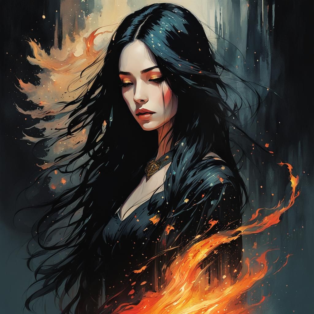 Ethereal Fantasy Woman Conjuring Magic Fire