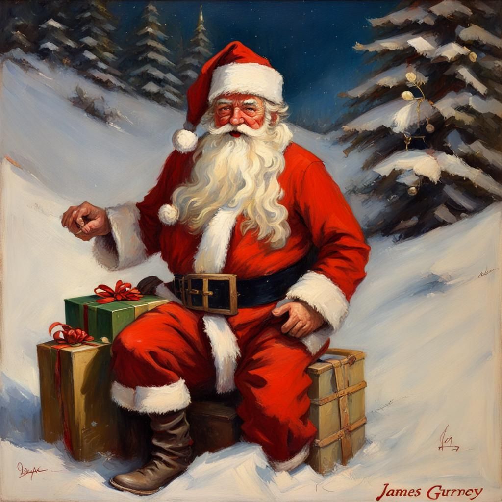 Vintage Santa Claus Oil Painting