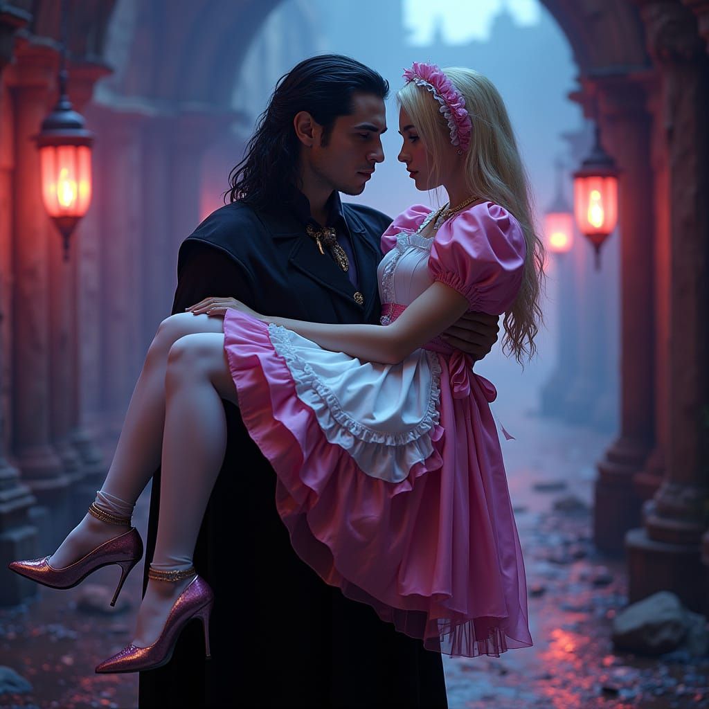 Vampire King Carries Maid in Cyberpunk Dungeon