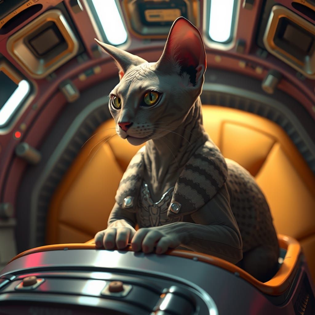 Hyperdetailed Sphinx Cat Portrait in Spaceship