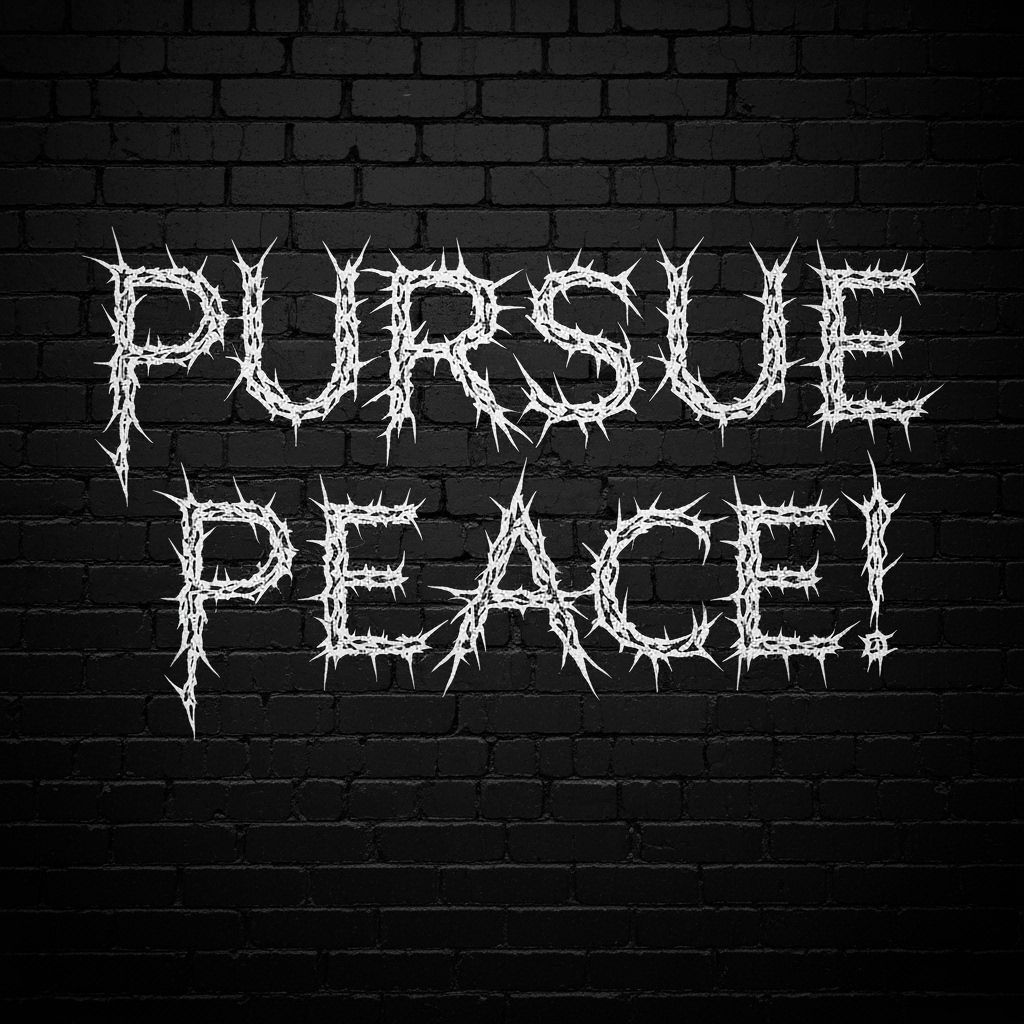Pursue Peace Graffiti on Black Brick Wall