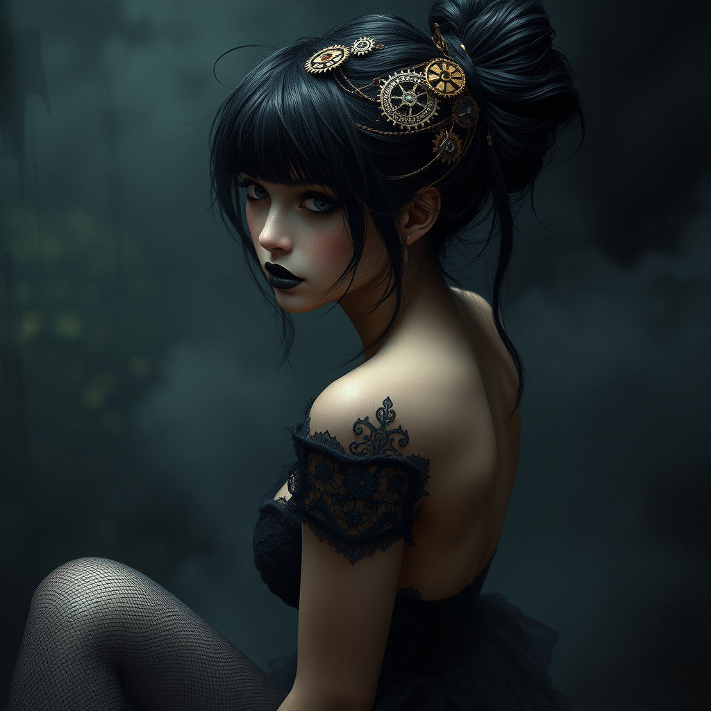 Ethereal Goth Woman in Steampunk Fantasy Dream Art