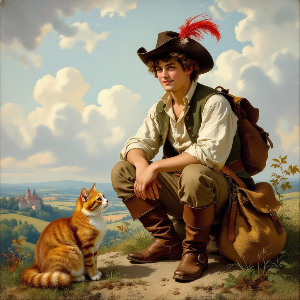 Young Man and Cat in Rococo Style