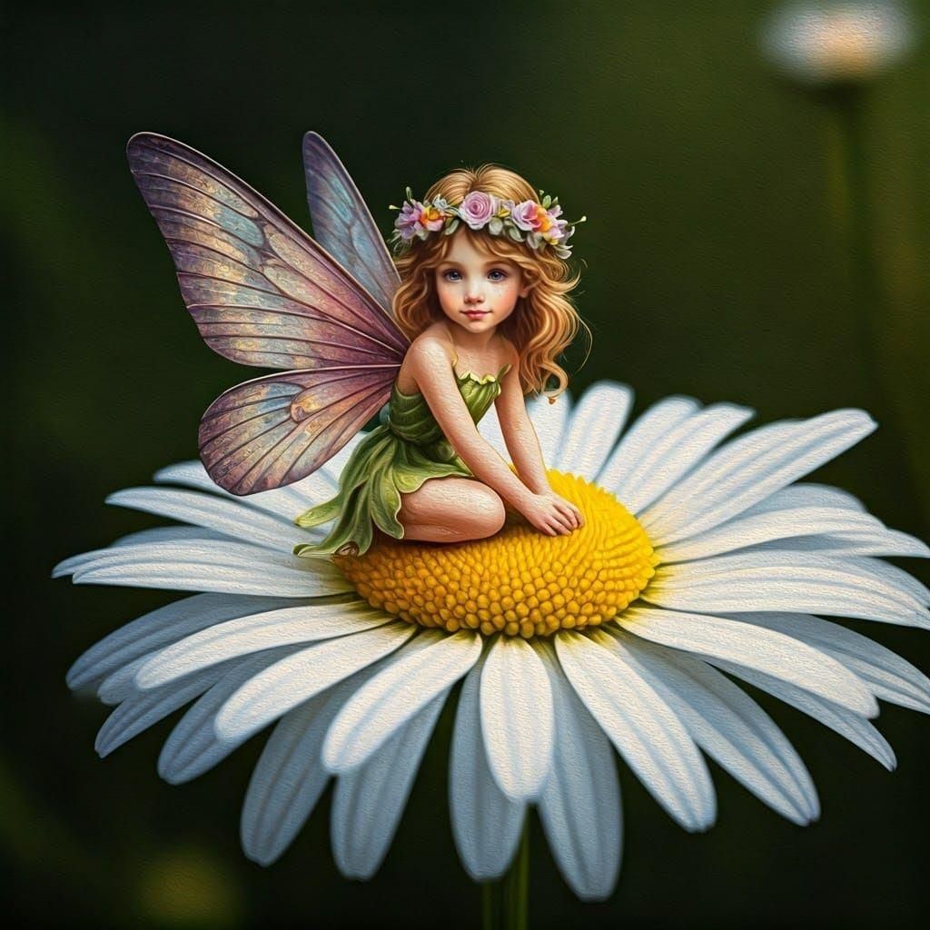 Daisy Fairy in Pointillism Acrylic Painting