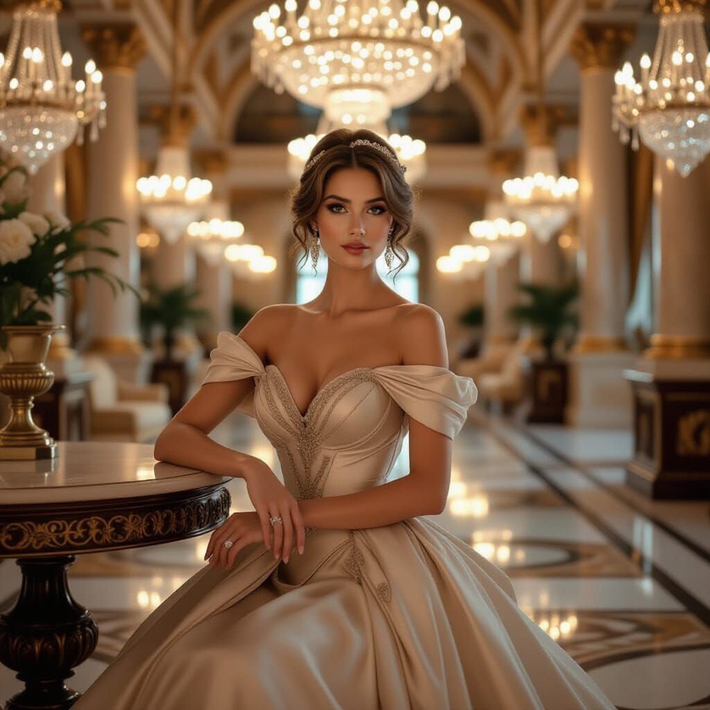 Elegant Woman in Ballroom: Art Nouveau Style