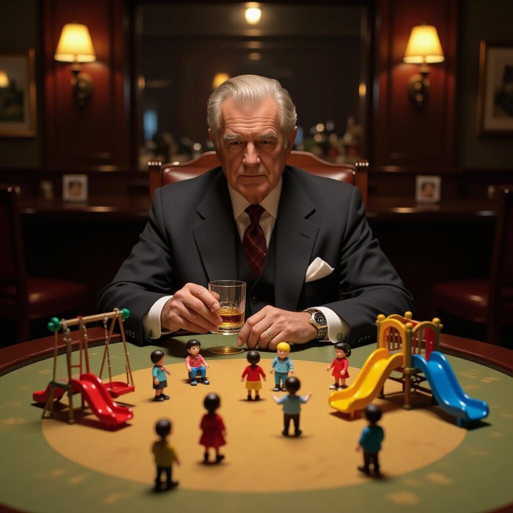 Man with Playground, Rockwell and Miyazaki Style