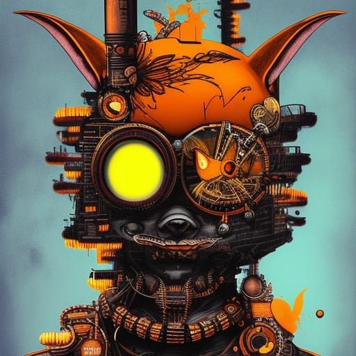 Steampunk Rabbit with Clockwork Moon Digital Art
