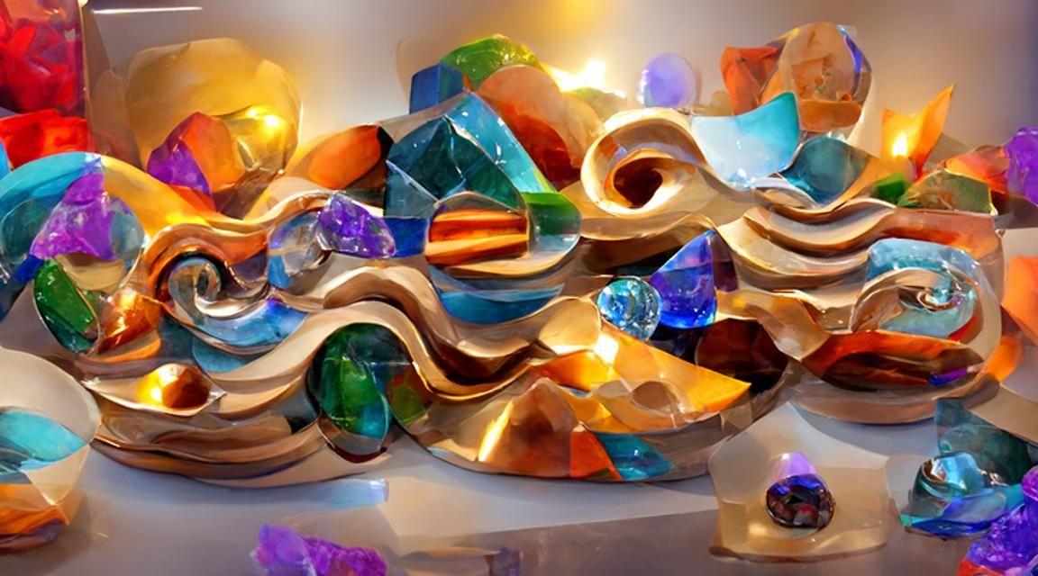 Abstract 3D Mosaic Sculpture with Gems and Crystals
